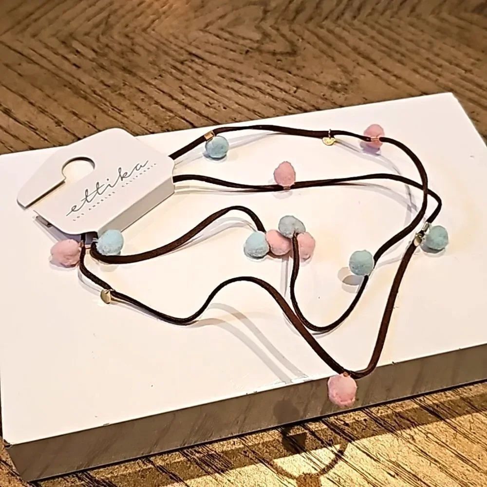 Pink and blue 18K gold played vegan suede necklace NWT Ettika